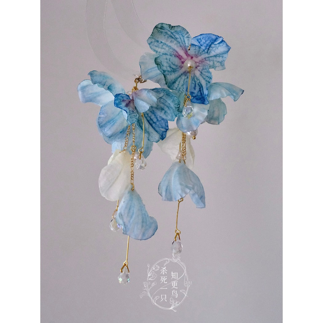 Earwish - Elegant Ocean Blue Floral Long Fringe Earrings