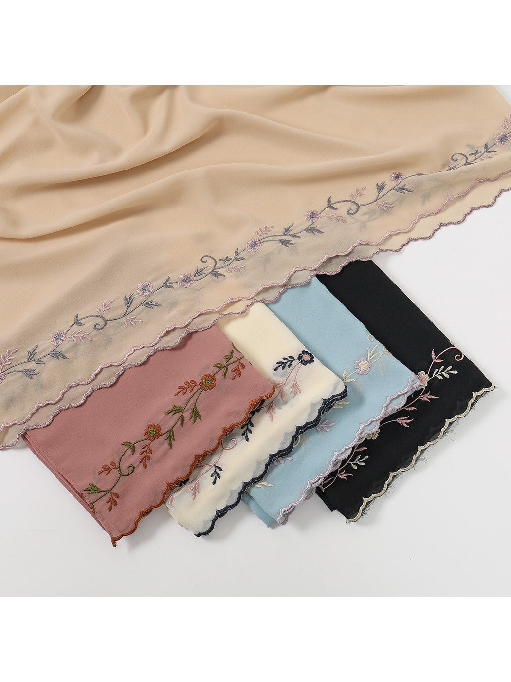 Scarvii - Embroidered Floral Edge Summer Wrap Scarf