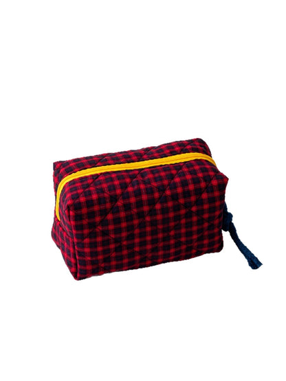 Cosbai - Color Block Plaid Cosmetic Organizer Bag