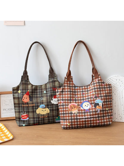 Cosbai - Plaid Puppy Friends Everyday Tote Bag