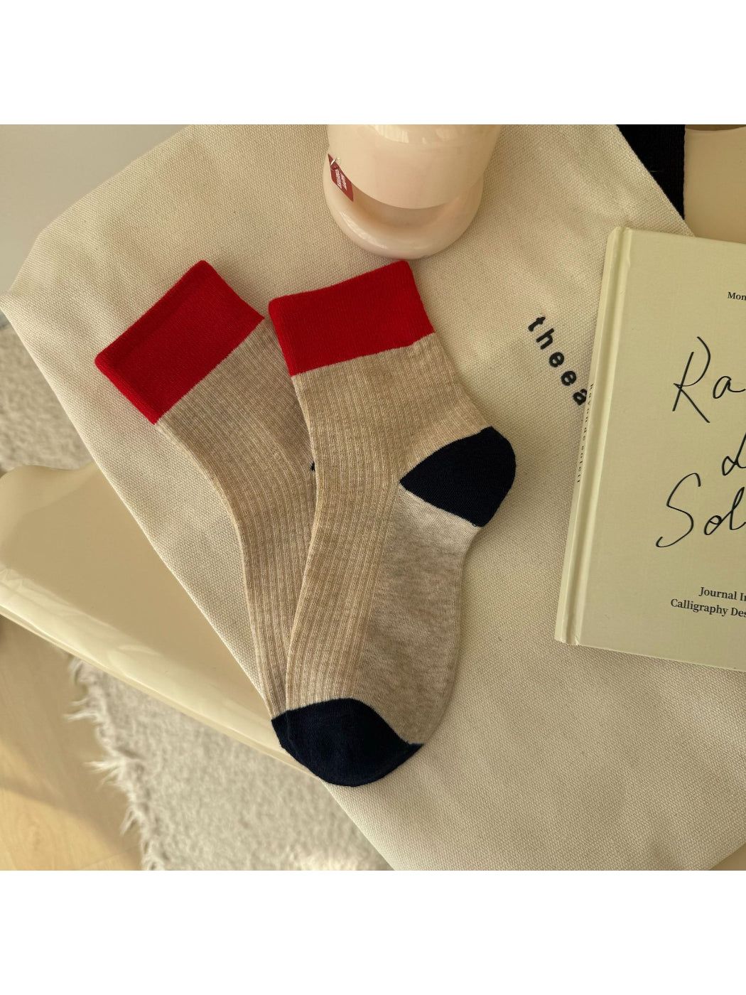 Rufia - Two Tone Ribbed Colorblock Crew Socks