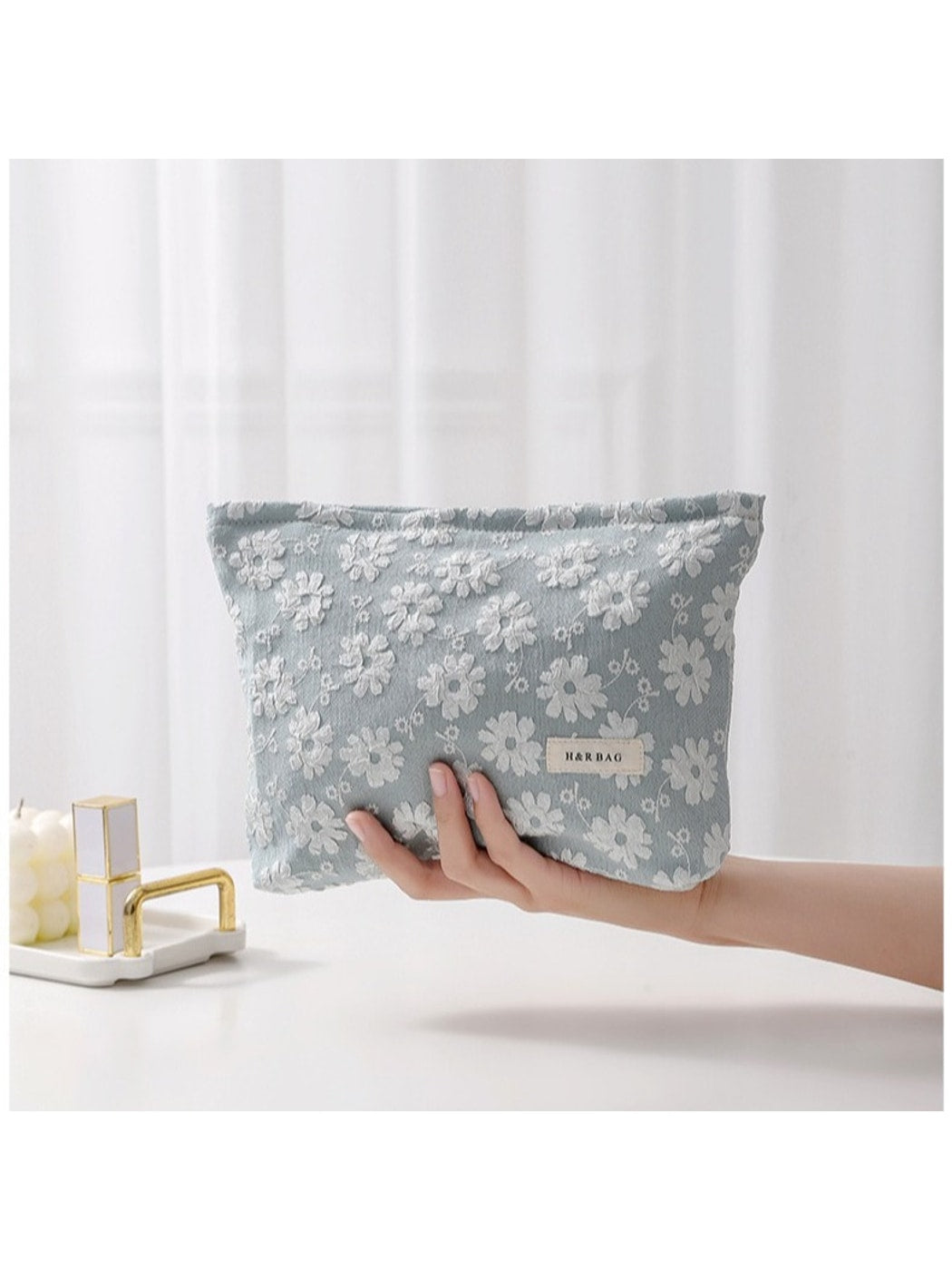 Cosbai - Floral Geometric Zipper Makeup Pouch Bag