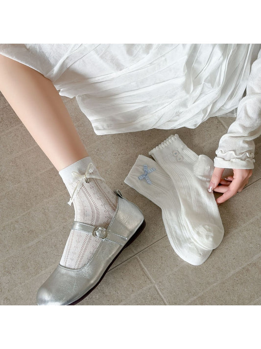Rufia - White Decorative Bow Crew Socks