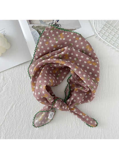 Scarvii - Vintage Cherry Pattern Polka Dot Neck Scarf