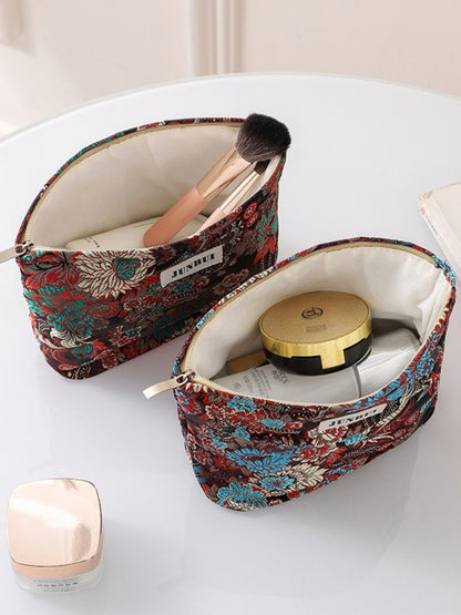 Cosbai - Zipper Makeup Pouch Bag with Floral Patterns