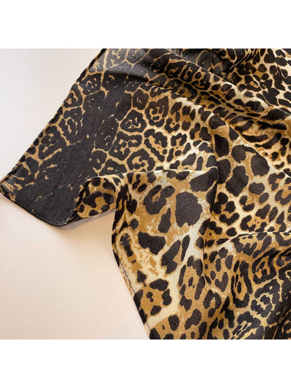 Scarvii - Leopard Print Tassel Trim Square Scarf