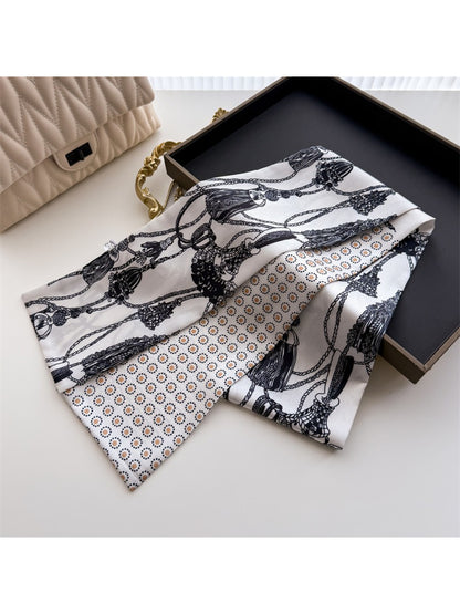 Scarvii Black White Chain Print Skinny Scarf