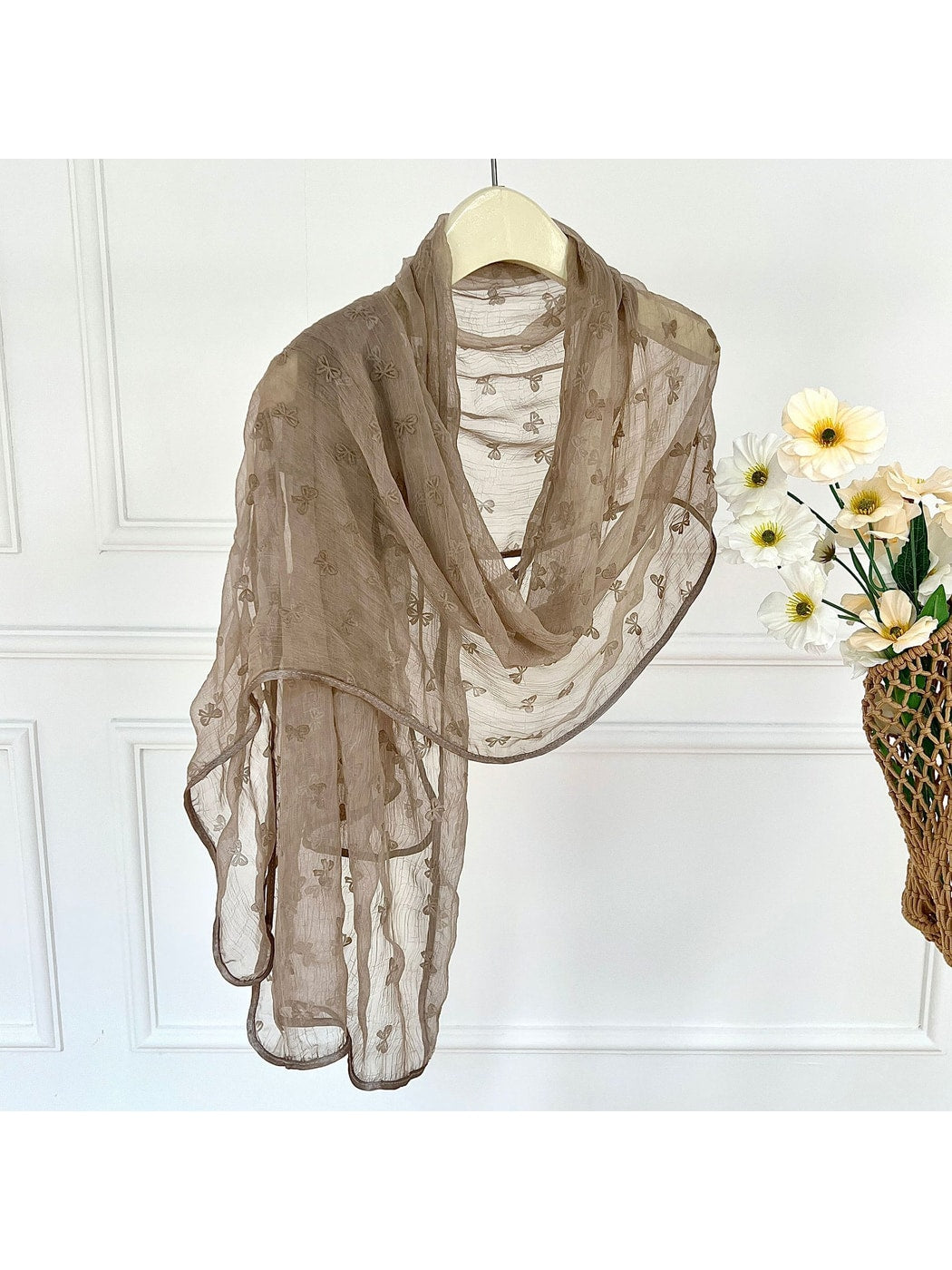 Scarvii - Bow Textured Long Wrap Fashion Scarf