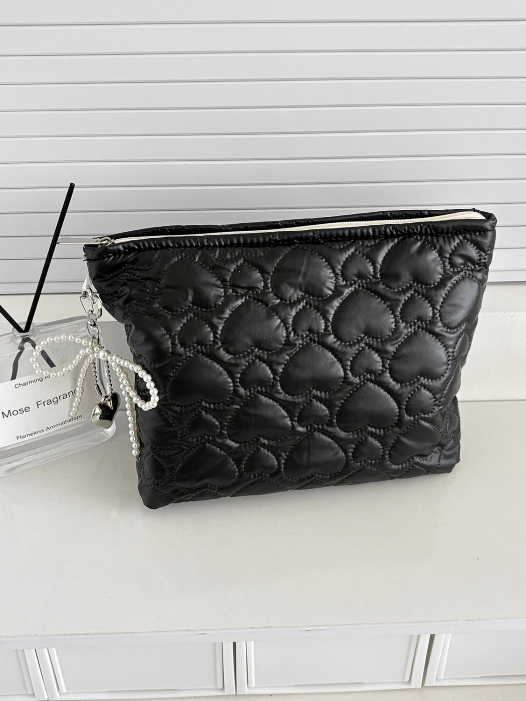 Cosbai heart pattern zip cosmetic bag photographed against a plain background