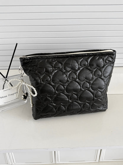 Cosbai heart pattern zip cosmetic bag photographed against a plain background