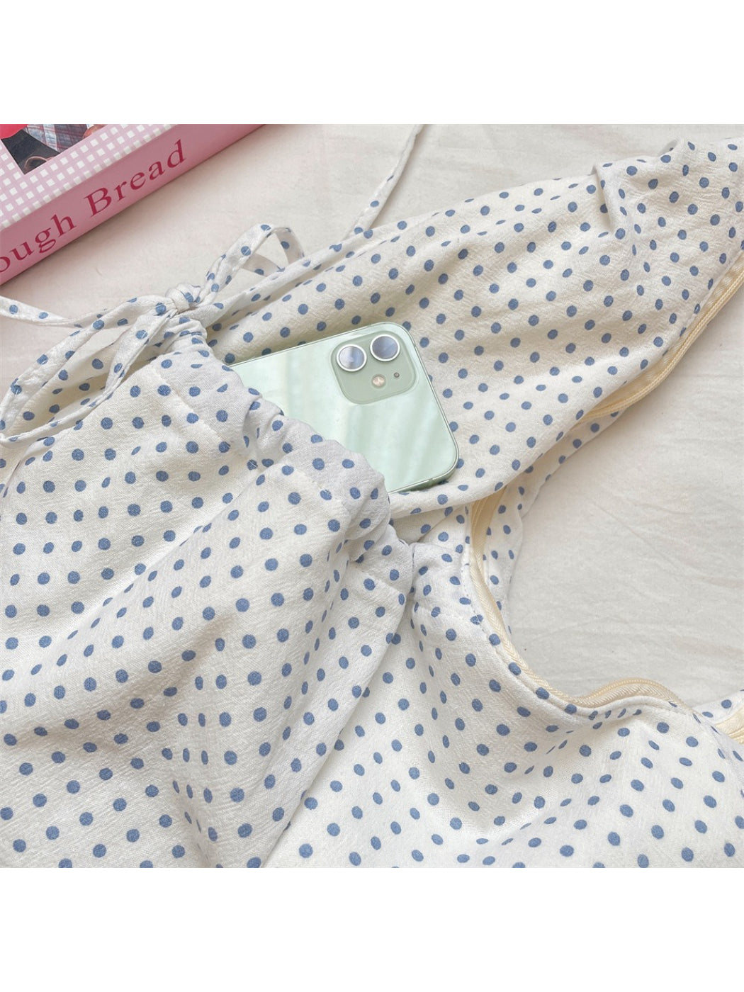 Cosbai Polka Dot Crescent Shoulder Bag displayed on white background highlighting crescent shape