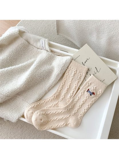 Rufia - Cute Dachshund Motif Knit Crew Socks