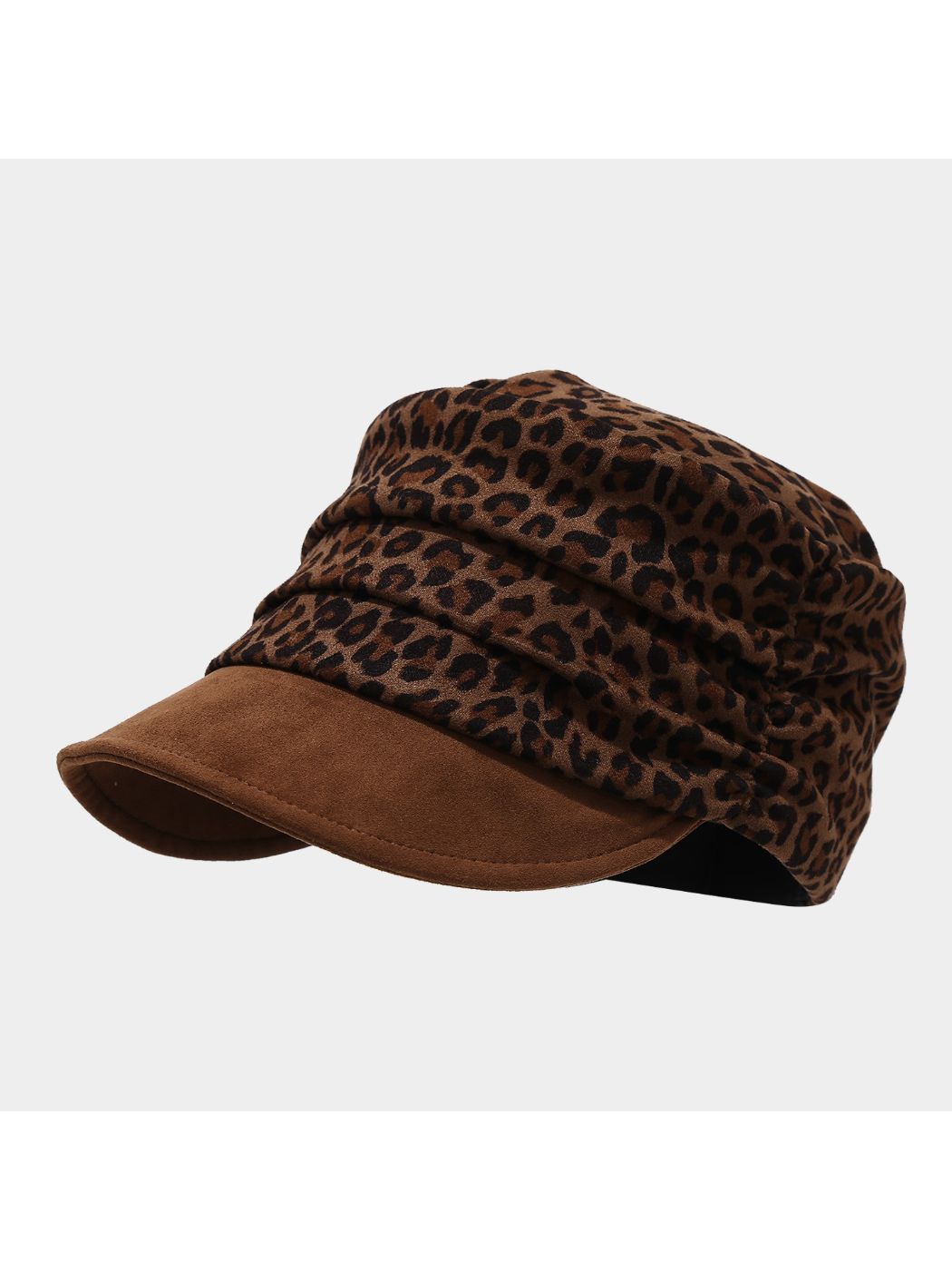 Haila - Leopard Print Ruched Newsboy Cap