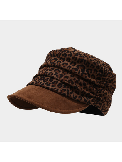 Haila - Leopard Print Ruched Newsboy Cap