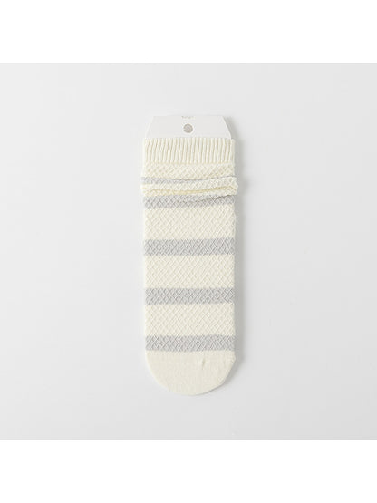 Rufia - Simple Style Candy Color Stripe Casual Crew Socks
