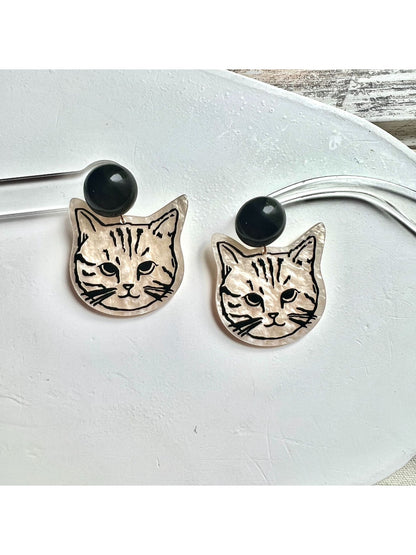 Earwish - Sketch Cat Face Drop Earrings