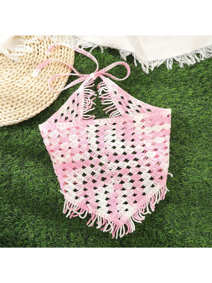 Scarvii Open Knit Fringe Triangle Hair Scarf