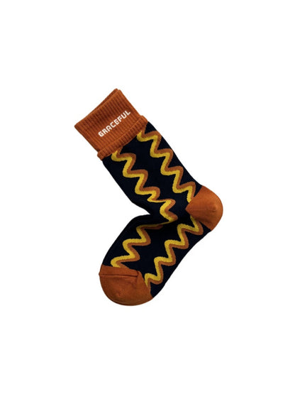 Rufia – Wave Letter Colorblock Crew Socks