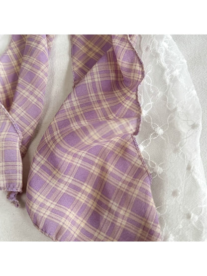 Scarvii - Muted Checked Lace Fashion Scarf