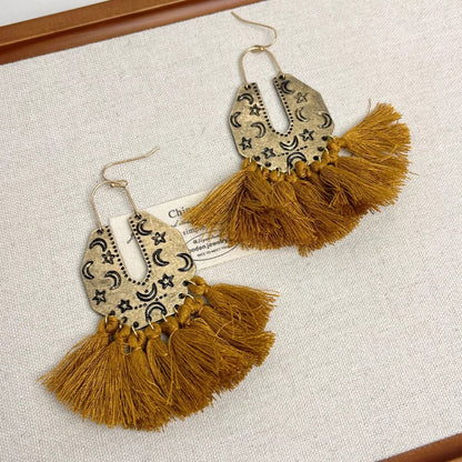 Earwish - Vintage Boho Fringe Earrings with Distressed Metal