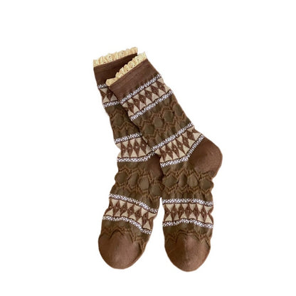 Rufia - Maillard Lace Trim Crew Socks - Elegant & Warm
