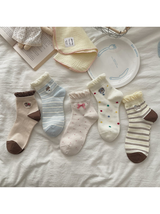 Rufia Dog Embroidered Ruffle Crew Socks product image