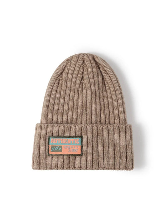 Haila - Letter Patch Ribbed Cuffed Beanie