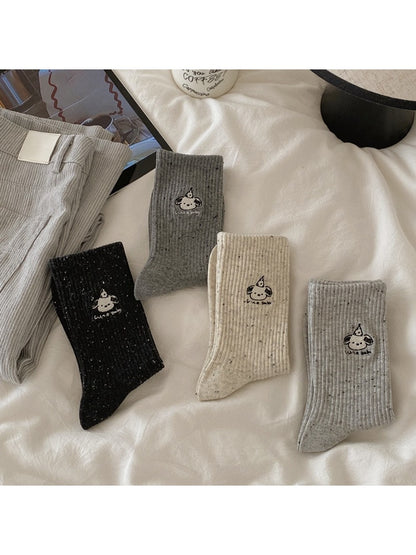 Rufia - Playful Mid Calf Dog Motif Crew Socks