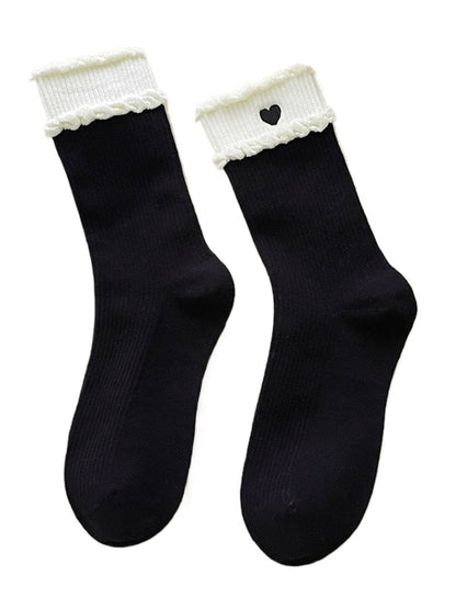 Rufia - Sweet Heart Embroidered Mid-Calf Winter Socks