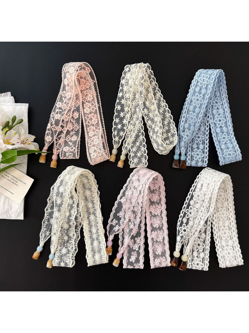 Scarvii - Romantic Floral Lace Long Narrow Scarf