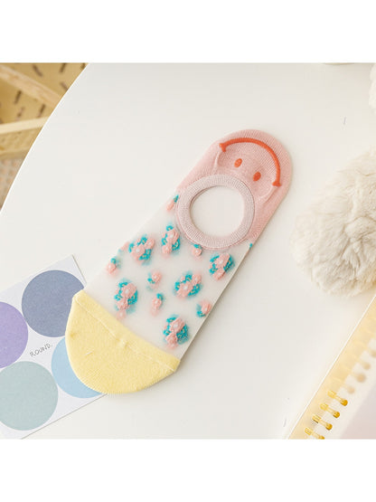 Rufia - Smiley Face Candy-colored No-Show Socks