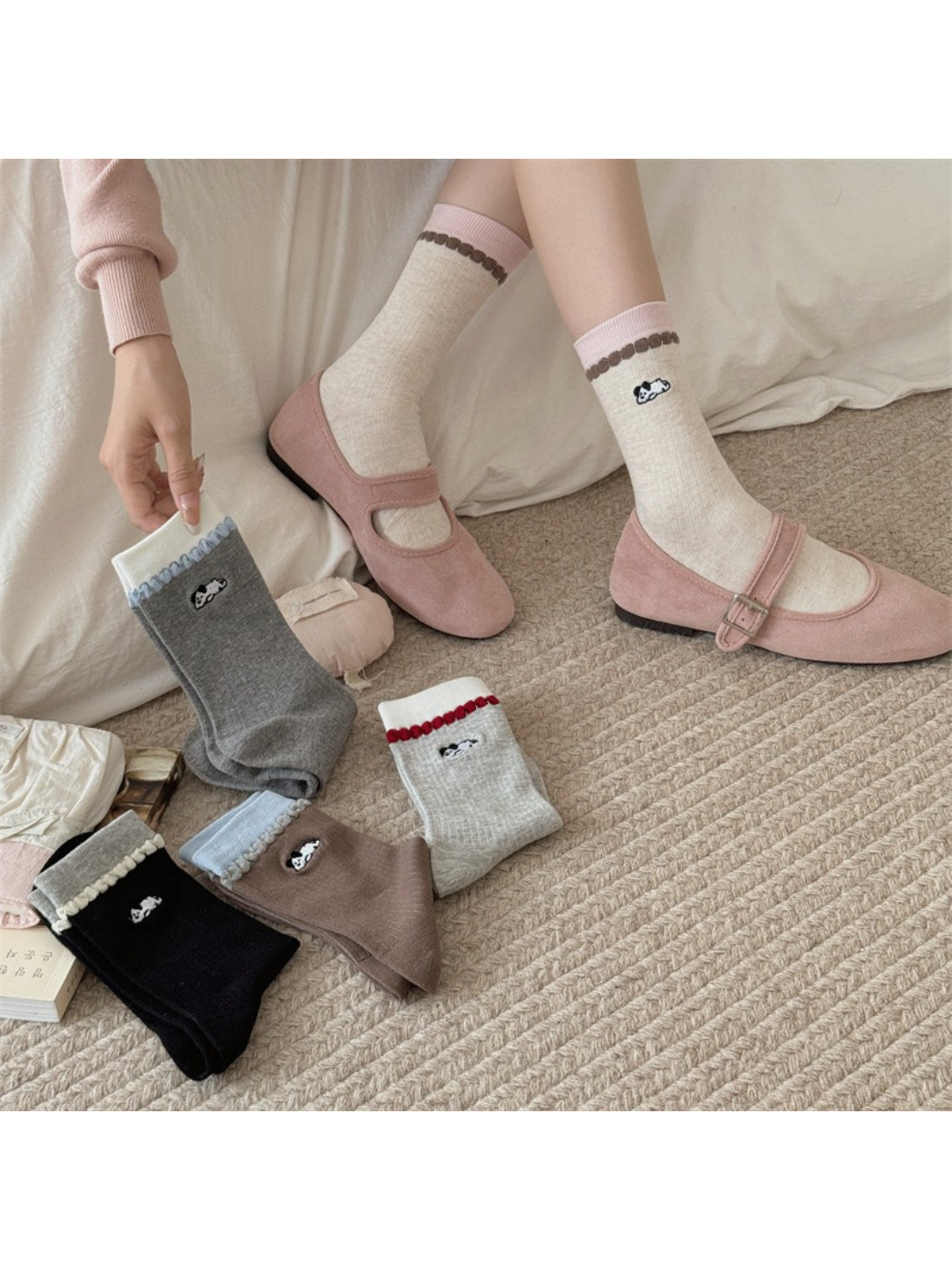 Rufia - Bear Trim Detail Ribbed Crew Socks product image 3