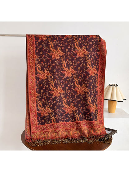 Scarvii - Vintage Paisley Print Fringe Scarf