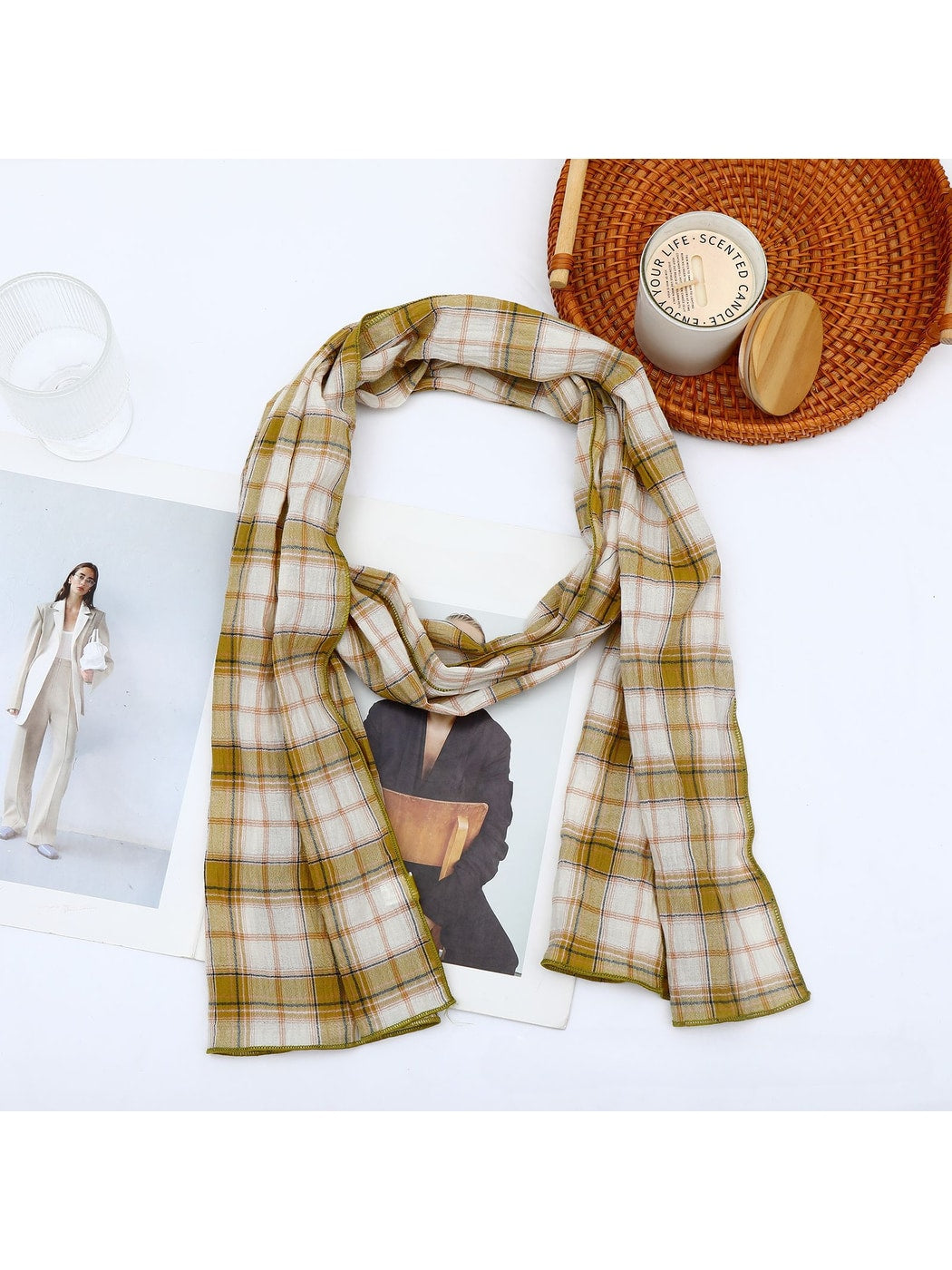 Scarvii - Retro Plaid Geometric Long Rectangle Scarf