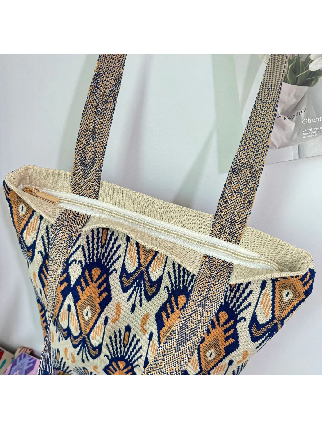 Cosbai - Atlas Print knit Shoulder Bag - Spacious & Vintage