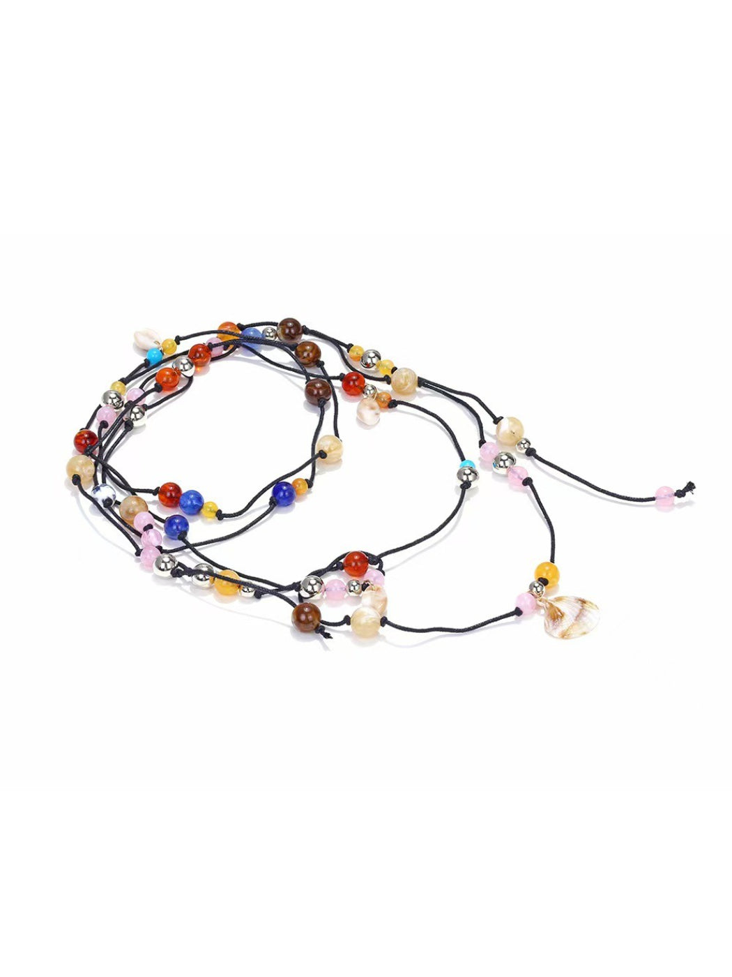 Close-up of Neckit multi strand cord necklace with beads arranged along the cords