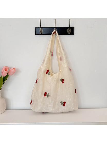 Cosbai – Cherry & Bow Embroidered Sheer-Outer Tote Bag