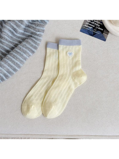 Rufia - Sweet Colorblock Bow Detail Crew Socks