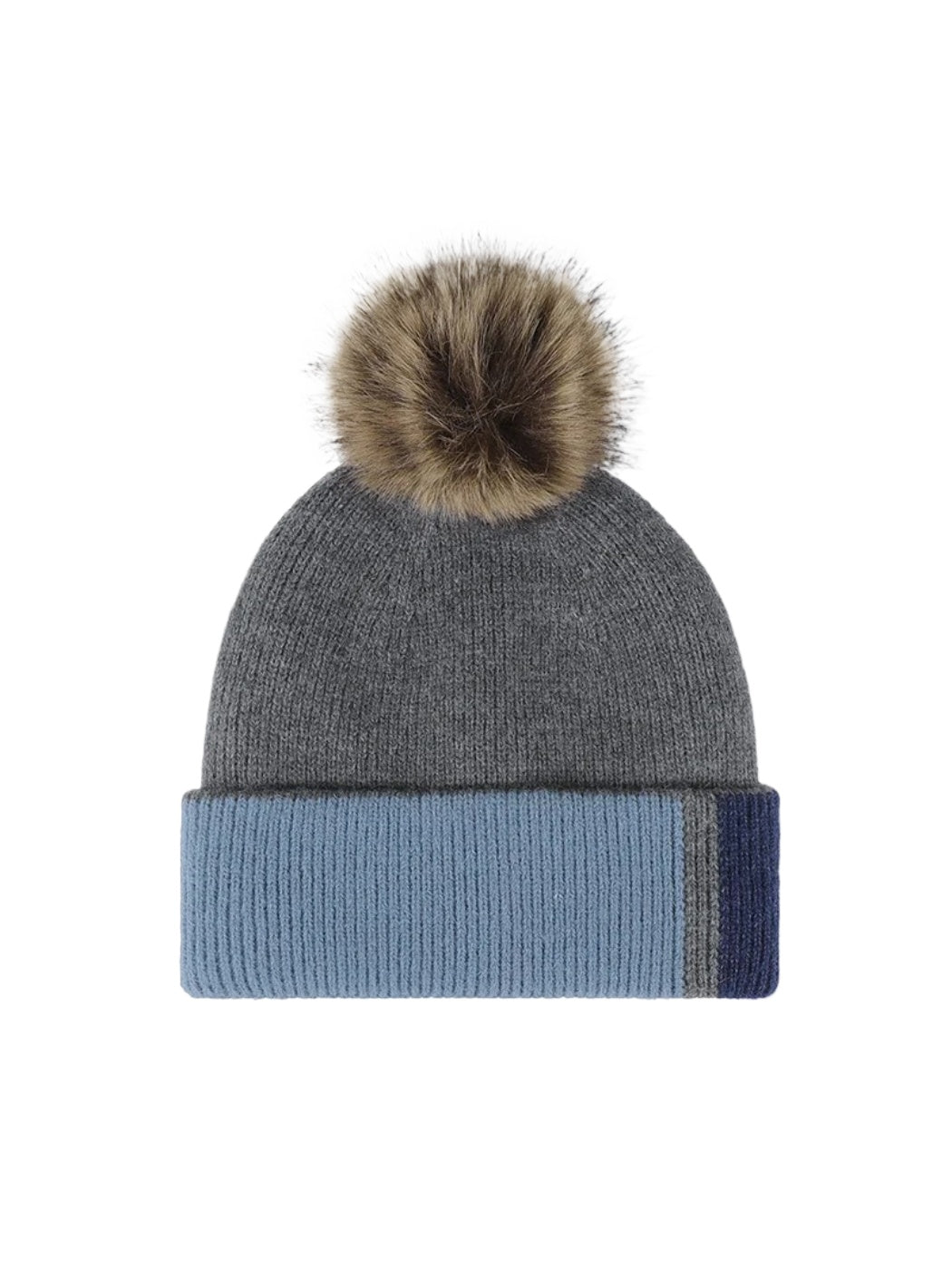 Haila - Colorblock Plush Lined Pom Knit Beanie