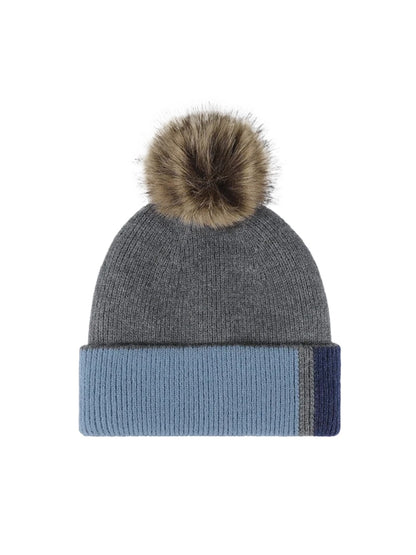 Haila - Colorblock Plush Lined Pom Knit Beanie