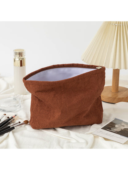Cosbai - Minimalist Solid Color Ribbed Zip Pouch