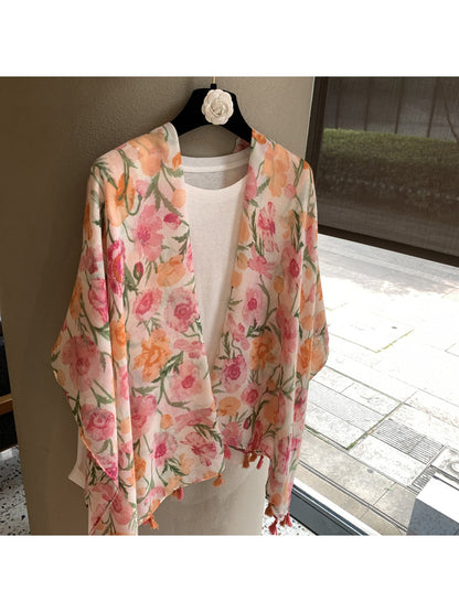 Scarvii - Floral Print Draped Shawl Scarf