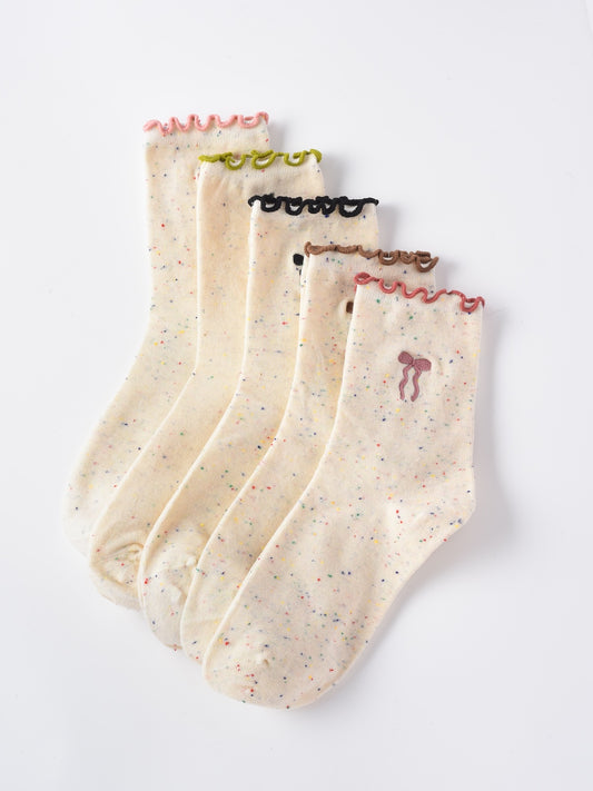 Rufia - Embroidered Bow Mid-Calf Socks