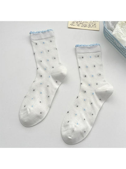 Rufia - Smple Pattern Ruffle Cuffs Crew Socks