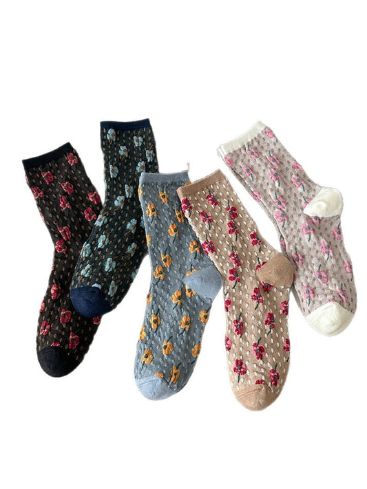 Rufia - Retro Floral Textured Crew Socks