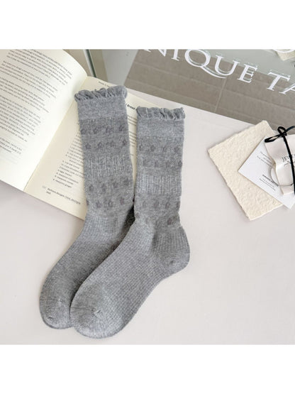 Rufia - Dot Texture Ruffle Cuff Crew Socks product image 6