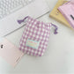 Cosbai - Gingham Padded Drawstring Pouch Bag