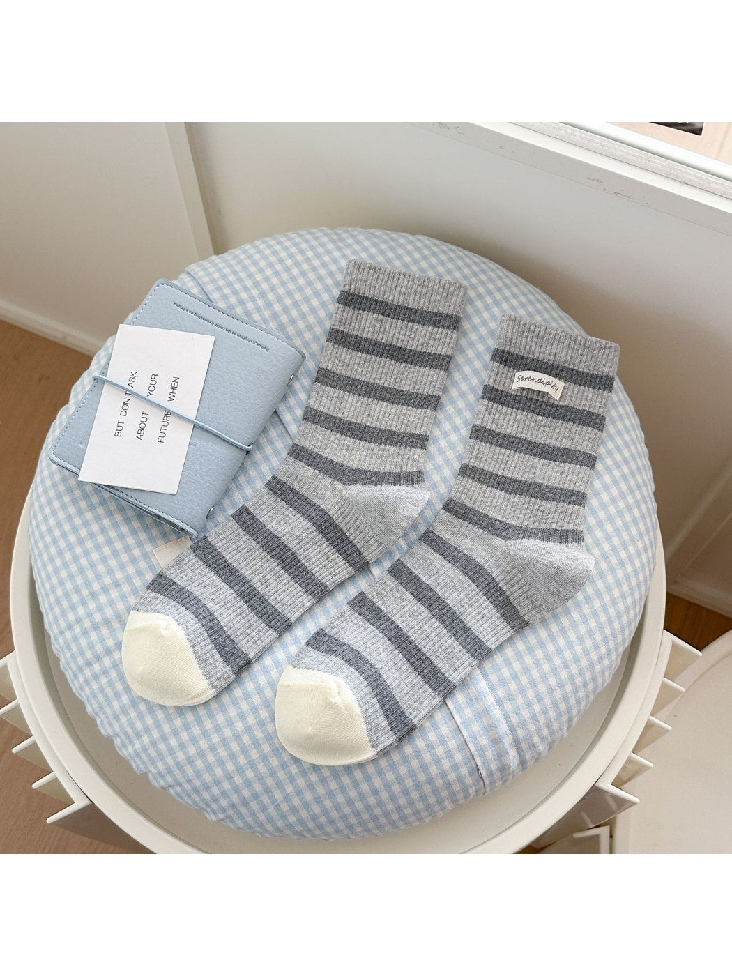 Rufia - Simple Style Striped Ribbed Crew Socks