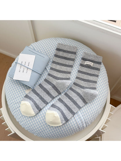 Rufia - Simple Style Striped Ribbed Crew Socks