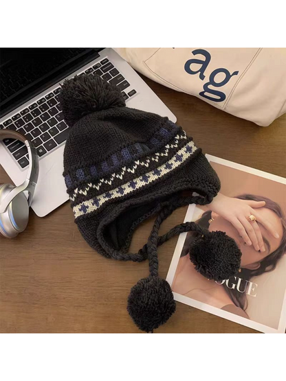 Haila - Fair Isle Pompom Earflap Beanie
